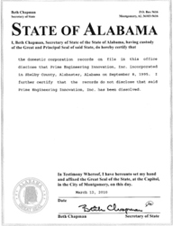 Example of an Alabama (AL) Good Standing Certificate