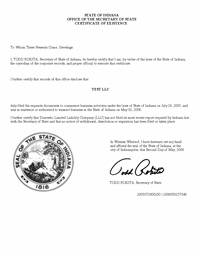 Example of an Indiana (IN) Good Standing Certificate