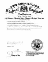 Example of a Louisiana (LA) Good Standing Certificate