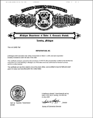 Example of a Michigan (MI) Good Standing Certificate