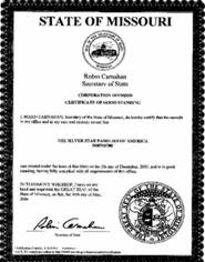 Example of a Missouri (MO) Good Standing Certificate