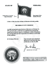 Example of a Nebraska (NE) Good Standing Certificate