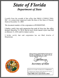 Example of a Florida (FL) Good Standing Certificate