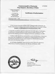 Example of a Kentucky (KY) Good Standing Certificate