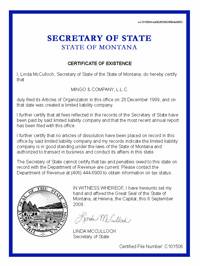 Montana Good Standing Certificate Montana Certificate of Existence